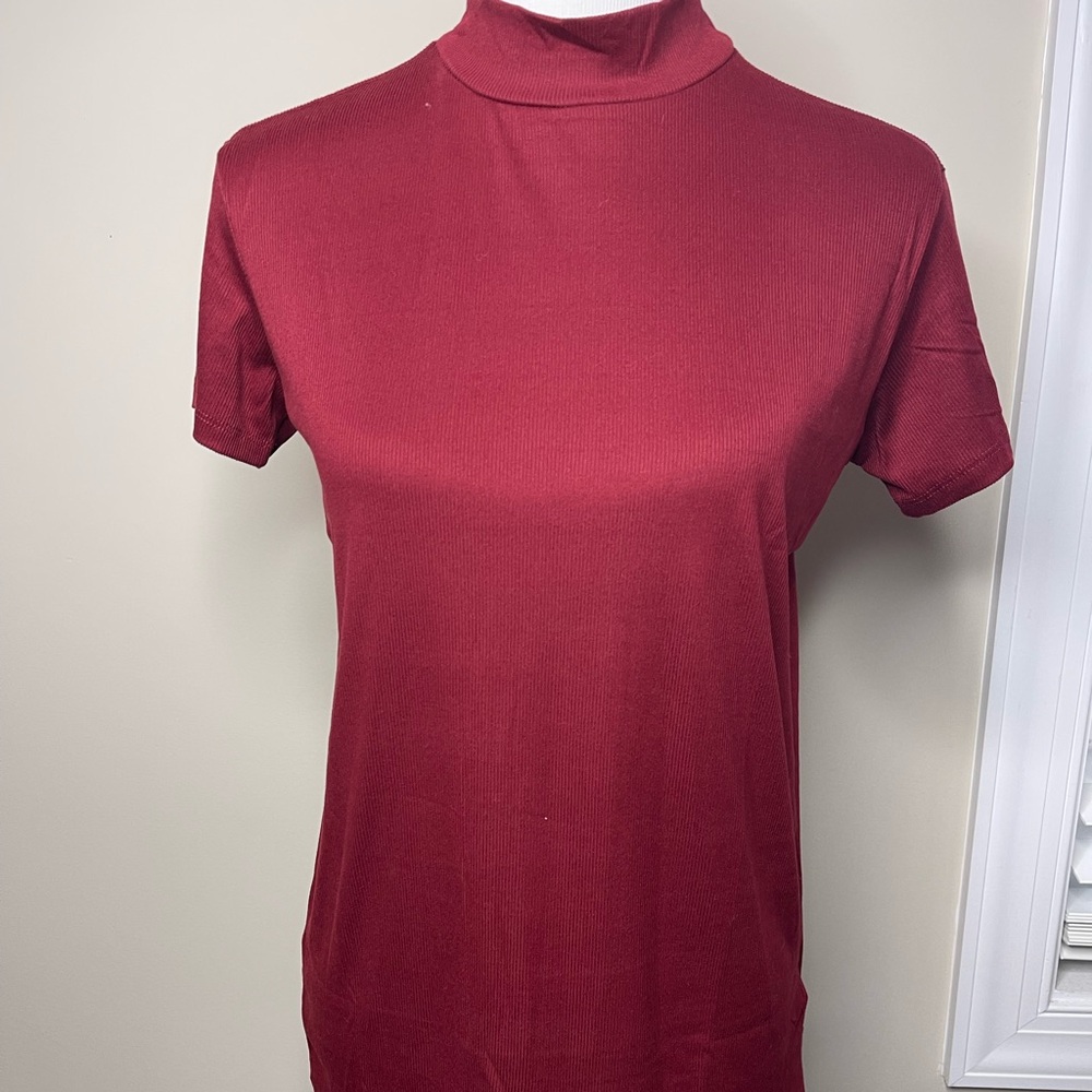 Women's Red Mock Neck Top